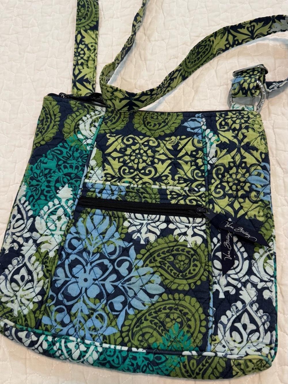 Vera Bradley Quilted Crossbody in Navy, Green & Teal Pattern - Picture 2 of 4